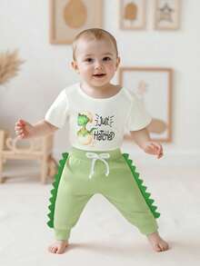 Baby Boy's Clothing Sets Fashionable Dinosaur Print Short Sleeve Romper With Pants 2Pcs Outfits