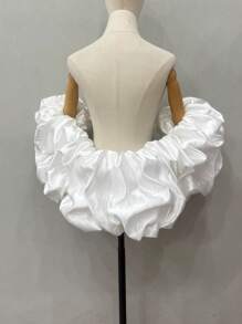 1pc Bridal Shawl With Ruffles, Detachable Satin Exaggerated Puff Sleeves Cape, Bridal Accessory - Multicolor - View 2
