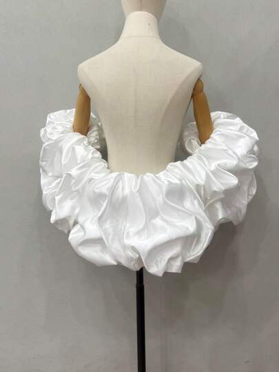 1pc Bridal Shawl With Ruffles, Detachable Satin Exaggerated Puff Sleeves Cape, Bridal Accessory