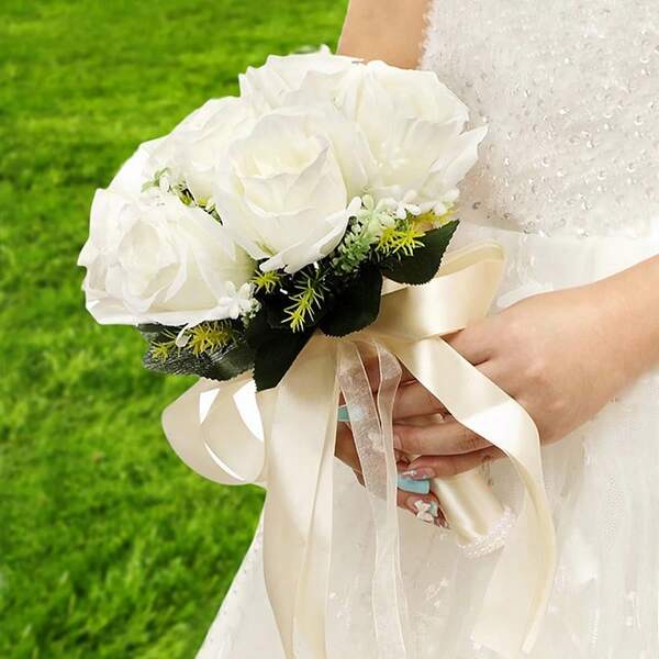 1pc Faux Ivory White Bridal Bouquet, Suitable For Wedding, Anniversary, Valentine's Day Gifts