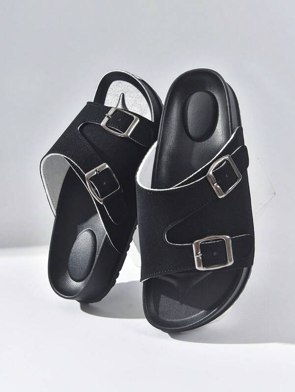1 Pair Casual Beach Fabric Strap Patchwork Flat Sandals, Comfortable Soft Sole For Indoor & Outdoor, Spring/Summer