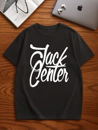 Jack Center Graphic Tee , Men's 220gsm New Summer Casual Crew Neck Pure Cotton Short-Sleeved T-Shirt(1 PC)