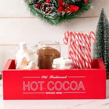 1PC Hot Cocoa Bar Wood Storage Box Christmas Decorations Wooden Organizer Bins Tray Decorative Open Holder Box Decor For Xmas Home Kitchen Office Farmhouse Gift Holiday Party Supplies (Red And Black Available )