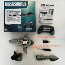 Juguete de dinosaurio Mosasaurus con control remoto de 2.4GHz, juguete de barco RC resistente al agua para piscina y exterior, juguete de agua para bañera y piscina, regalo de Navidad y cumpleaños para niños