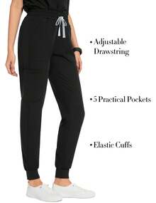 Fitglam Women's Scrub Jogger Pants Lightweight Nurse Uniform With 5 Pockets - 黑色 - 查看 2