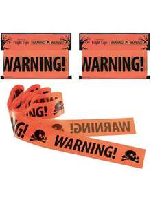 2 buc bandă de avertizare portocalie cu craniu de pirat pentru decorațiuni de Halloween, bandă de avertizare pentru decor de petrecere înfricoșătoare