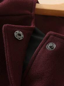 秋冬新款休闲百搭围巾领女式复古外套，长袖优雅通勤时尚大衣 - 酒紅色 - 查看 9