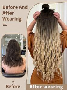 Peluca sintética de 24 pulgadas con ondas naturales en degradado en forma de V, de material resistente al calor, adecuada para mujeres, niñas, fiestas y uso diario - Multicolor - Ver 6