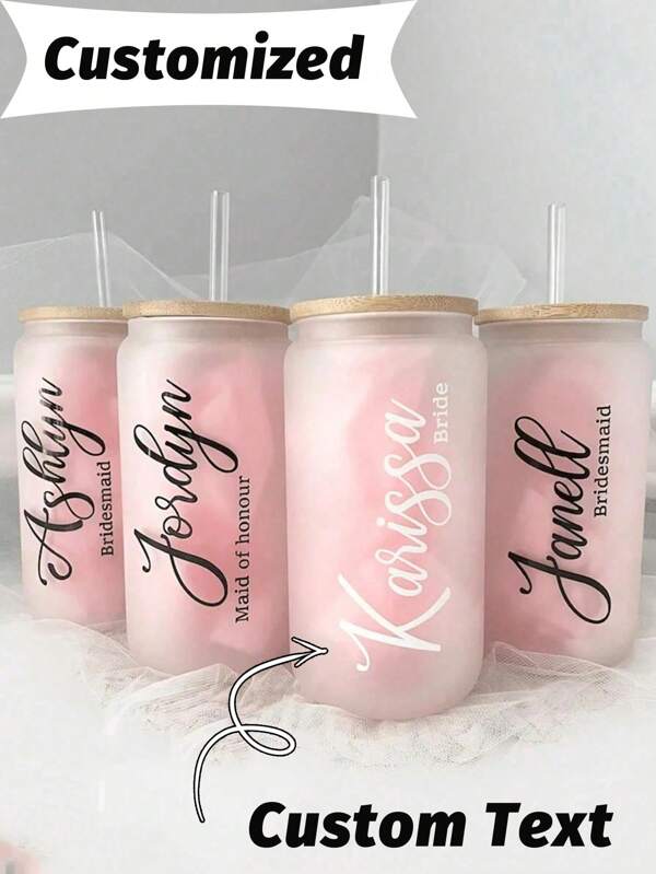 Vasos personalizados de vidrio, vasos para damas de honor, taza de café con hielo, regalos personalizados, regalos para propuesta, regalo de cumpleaños, novia fácil de limpiar, exquisito, de alta calidad personalizado, único regalo ideal para ella, novio, novia, papá, mamá, familia, amigos, hijo, hija, estudiantes escolares, trabajadores, escuela, hogar, oficina