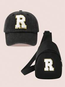 2pcs/Set Boys' Letter Graphic Baseball Cap And Bag, Girls' Breathable Fitted Design Suitable For Daily Wear And Outdoor Activities