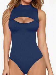 Women's Bodysuit With High Neck And Cutouts, Ideal For Summer Use - Màu xanh hải quân - Xem 1