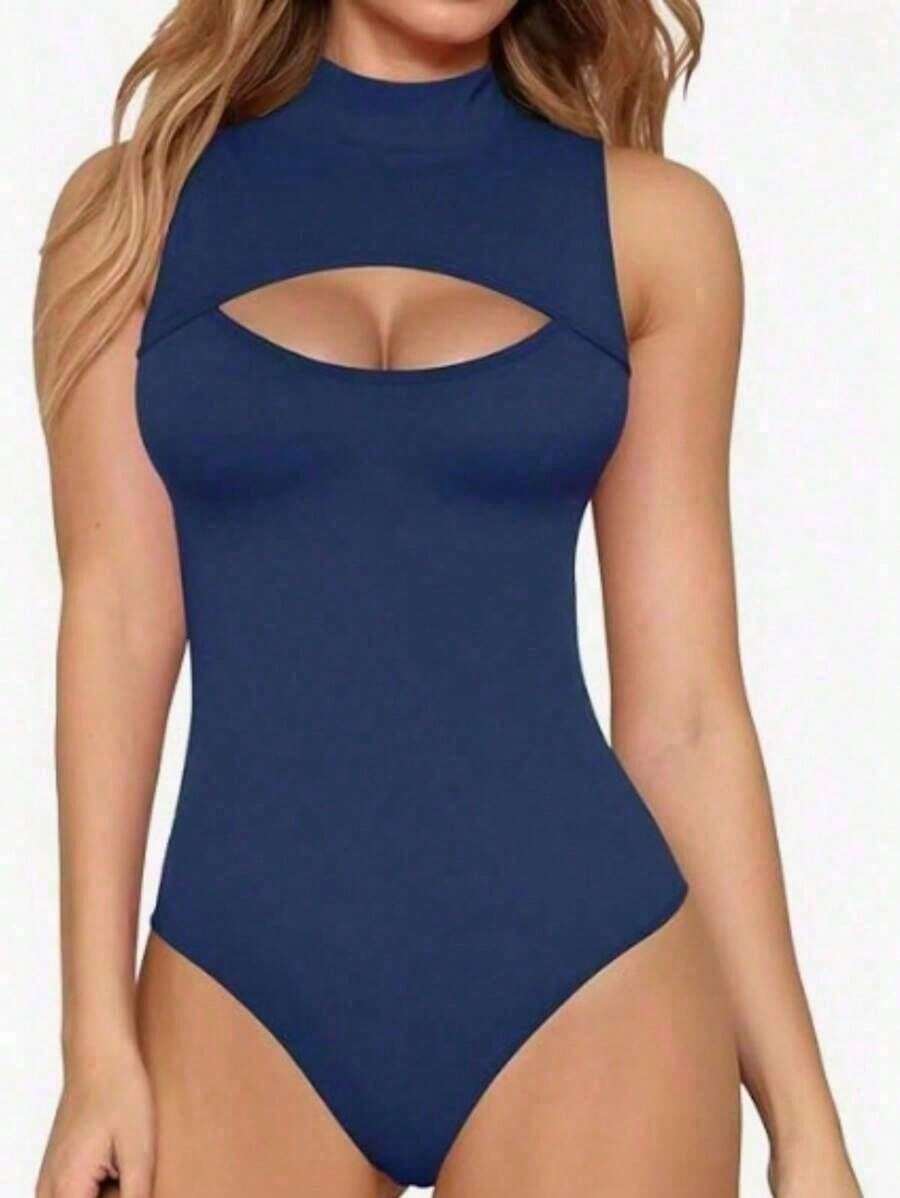 Women's Bodysuit With High Neck And Cutouts, Ideal For Summer Use - Màu xanh hải quân - Xem 1