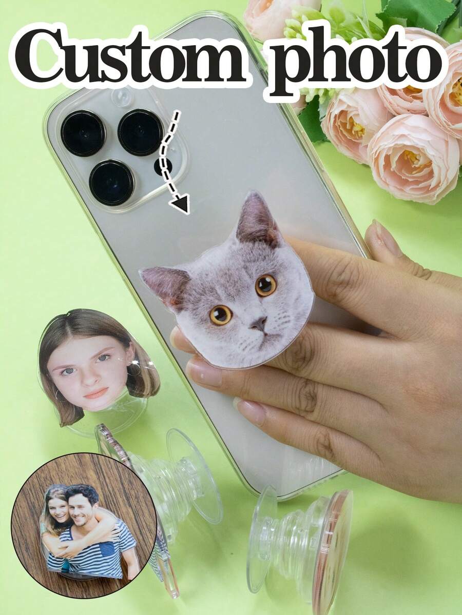 Custom Photo Phone Grip,Personalized Pet Face Phone Stand,Customized Acrylic Phone Accessories,Customizable Picture Birthday Gifts,Personalized Gifts,Anniversary,Pet Lovers,Stretch Phone Grip,Personal Art Photo,Bridesmaid,Boyfriend,Girlfriend,Bestie,Colleague,Lady,Man,Kids,Student,Valentine's Day - Multicolor - View 1