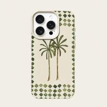 1 pezzo Custodia per telefono in TPU con motivo a quadri verdi e palme estivi, compatibile con iPhone/telefoni, versione internazionale, non la versione domestica - Bianco - Visualizzare 5