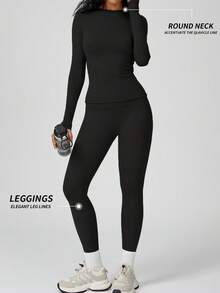 Yefecy Women's Basic Crop Top & Leggings Set Breathable Cotton Linen Blend High Waist Loose Fit Gym Casual Essentials - Black - View 3