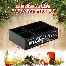 1PC Hot Cocoa Bar Wood Station Organizer Countertop With 4 Compartment Cocoa Decorative Storage Bins Vintage Open Holder Box For Xmas Holiday Gift Party Home Supplies (Black And Red Available )