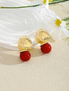 1 Pair Compact & Elegant Ball Shaped Earrings, Metal Textured Colorful Ball Pendant Earrings, Suitable For Women's Daily Wear, Vacation, Fashion Versatile, Great Gift For Friends And Family