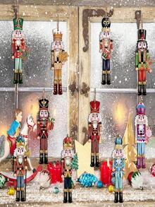 36 peças/24 peças/12 peças/1 peça itens de decoração de Natal, decoração de casa de Natal, decoração de quebra-nozes de madeira de Natal, decoração de festa de madeira pendurada, decoração de quarto, para árvore de Natal, janela, varanda, sala de estar, cerca, bolsa transversal, mochila escolar, chaveiro com fivelas decorativas penduradas, Natal, presente de volta às aulas