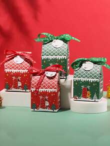 10pcs/50pcs/Pack Colorful Mini Christmas House Gift Boxes, Party Favor Boxes With Ribbons And Cards Christmas Pajamas Gifts Christmas Decor - Multicolor - View 7