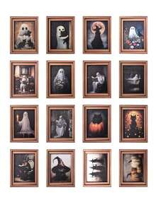 FEILIYA 1pc Creative 3D Halloween Vintage Photo Frame Magnetic Refrigerator Sticker Wooden Poster Fridge Magnet