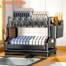 Plate Rack, Kitchen Tableware Draining Rack, Chopstick & Cup Holder