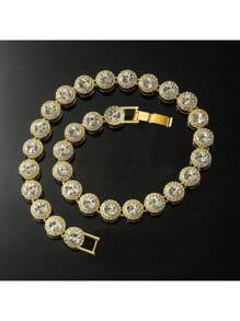 1pc Hip-Hop Style Diamante Linked Chain Necklace, Unisex Daily Accessories
