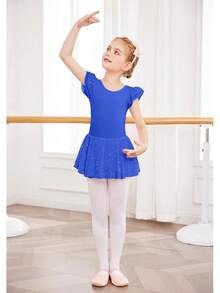 Girls Ruffle Sleeve Ballet Dance Dress Tutu Skirted Leotard