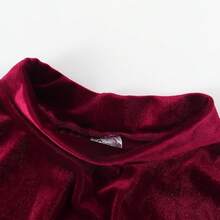 Girls Velvet Stretch Mini Flared Pleated Skater Skirt (4-12 Years) - Màu Đỏ Sâu - Xem 4