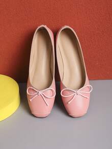 European & American Fashion Solid Color Ballet Bowknot Flat Shoes, Outdoor Spring/Autumn Ladies Flat Slip-On Soft Leather Shoes