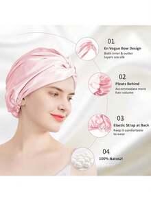 Women's 100% Mulberry Silk Nightcap – 16 Momme, Double Layer, Hair Care – Pink - Hồng - Xem 2