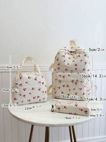 New Youth Schoolbag Corduroy Cherry Print Elementary Middle High School Student Laptop Backpack