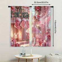 2 piezas Cortinas navideñas con estampado de duendes y calcetines rosas - Diseño de cuento de hadas divertido con calcetines, regalos y decoración navideña - Lavable a máquina, para sala de estar, cocina, comedor, decoración navideña (Barra no incluida), Cortinas navideñas, Decoraciones navideñas, Decoración navideña, Decoraciones navideñas para el hogar