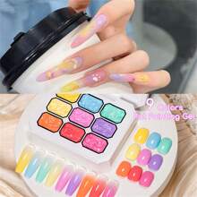 MEET ACROSS 9 Colors Pat Painting Gel Nail Polish, Pink Patting Glue Smudge Canned High Saturation Popular Semi-Solid Nail Polish Glue Nail Salon Special Manicure Nail Supplies Halloween Nails