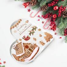 1 PIEZA Bolsa con diseño de casa de jengibre navideña, diseño transparente con forma de corazón, ideal para empaquetar regalos de Navidad, recuerdos de fiesta y decoración festiva, lindo y festivo