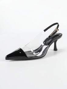 Transparente Design Mode Sandalen für Frauen, transparentes Material minimalistische spitze Zehenform flache rückenfreie Stiletto-Absatz transparente modische Sandalen, moderner urbaner Stil für formelle Anlässe/Partys, Frühling/Sommer, schwarze transparente Splice Damen Sandalen - Schwarz - Übersicht 7
