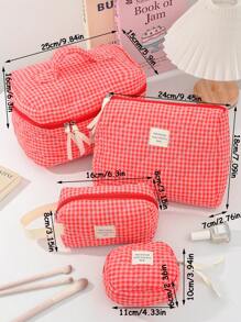 Juego de bolsas organizadoras de gran capacidad para el hogar con cremallera, bolsa de tocador portátil y con asa, bolsa de almacenamiento de cosméticos con diseño acolchado y de cuadrícula clásica en color rojo, bolsa cuadrada pequeña para almacenar toallas sanitarias, bolsa de maquillaje multifuncional para el hogar con asa, regalos para el Día de San Valentín, Navidad, Acción de Gracias, suministros para damas de honor y bodas