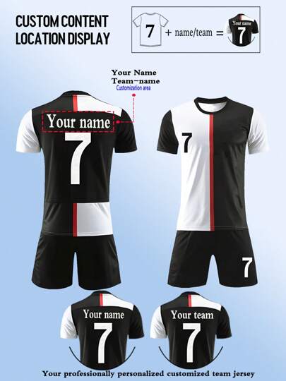Customized Personalized Name/Number/Team Jersey/#7 /Same As #7 Jersey/Youth Soccer Uniform Set /Kids Set /Boys Set /Sportswear /Casual Wear, Crew Neck Top And Shorts, Suitable For Boys Sports, Training And Leisure Wear, Outdoor Perfect Choice