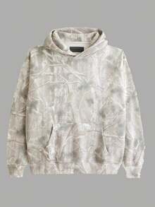 Camo Maple Leaf Print Hooded Oversized Graphic Street Wear Fashion Pocket Men Hoodie - Bạc - Xem 2