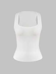XLLAIS 女士性感方领弹力透气白色背心 - 白色 - 查看 6