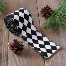 1pc 6cm*5m Black & White Plaid Decorative Ribbon, Black & White, Red & White Striped DIY Gift Box Packaging Trim With Iron Wire, Christmas Tree Decor Accessory, Home Decor - Multicolor - View 9