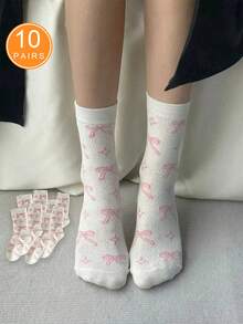 1 Pair/4 Pairs Cute Pink Bow Print Sweet Short Socks, Casual Socks, Adorable Daily Socks, Fashion Versatile, Moisture-Wicking Breathable, Suitable For Daily Wear, Home Sports, Office Wear, Cute Cartoon Design, All Season, Great Christmas Gift - Multicolor - View 8