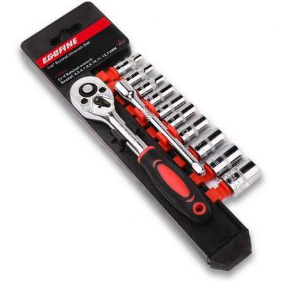 12Pcs Chrome Steel Drive Socket Set, 1/4" Drive Quick Release Ratchet Socket Wrench Set, 4-13mm Socket Quick Release Ratchet Handles And Extensions