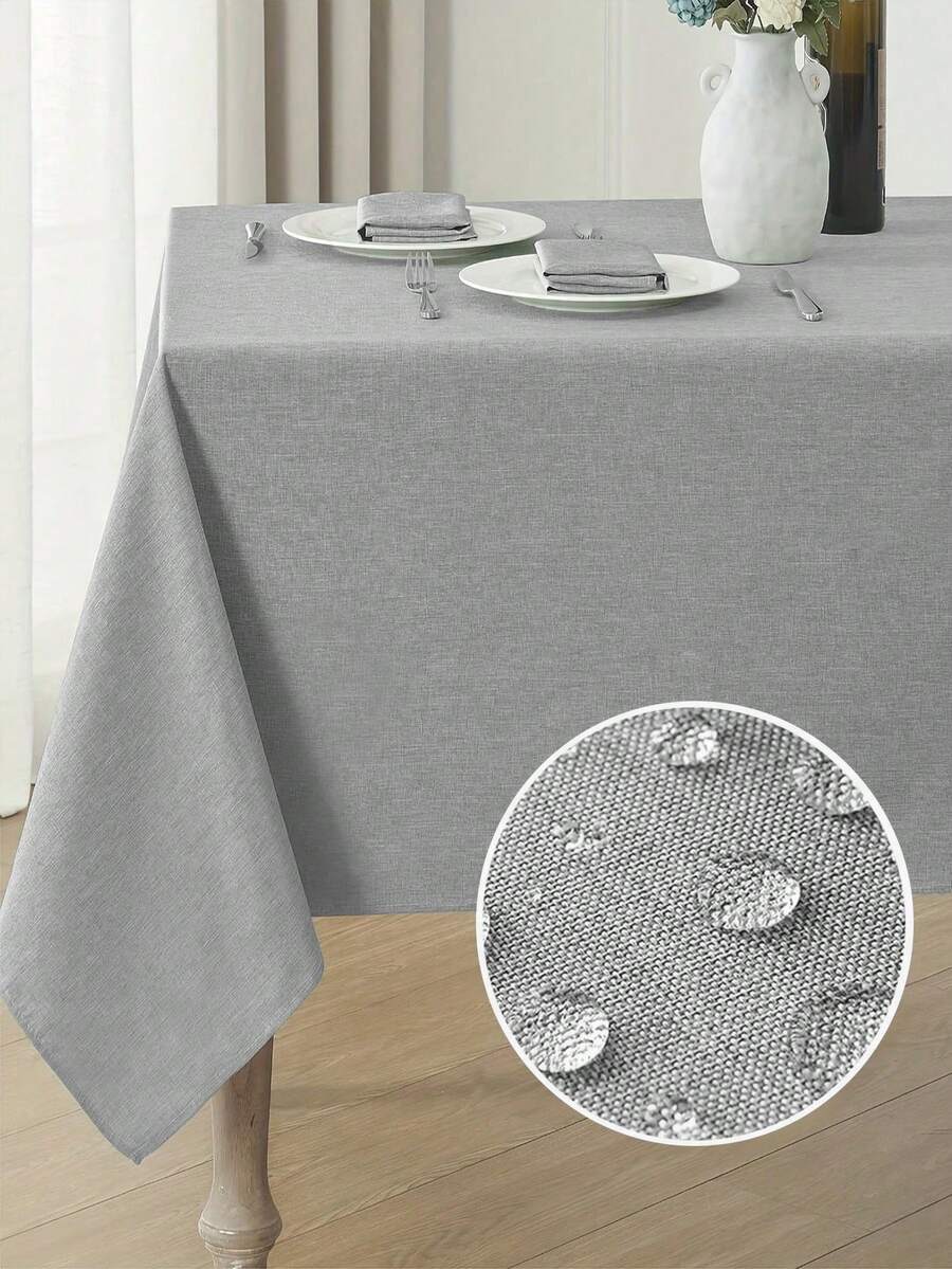 1pc Water-Repellent, Splash-Proof Solid Color Polyester Rectangular Tablecloth, Simple Woven Thick Tablecloth Suitable For Restaurant, Outdoor, Living Room, Patio, Picnic Or Holiday Party, Home Decor - Light Grey - View 1