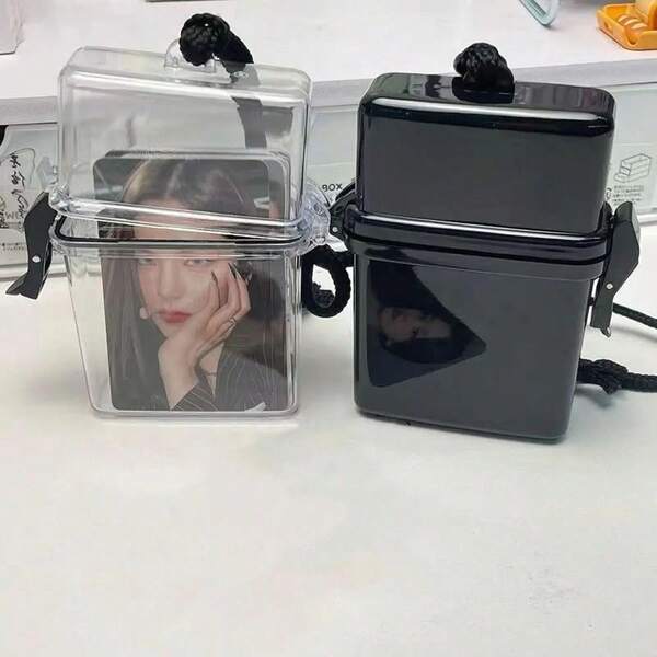 1pc Multifunctional Transparent Plastic Storage Box, Small Card Storage Box With A Rope, Desktop Organizer, Idol Photo Storage Device. It Is Used For Kayaking, Rafting, And Swimming, And Can Be Used To Store Keys, ID Cards, And Small Items In A Sealed Manner.