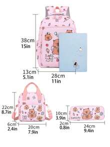 卡通卡皮拉拉可爱大容量旅行背包三件套 - 粉色 - 查看 11