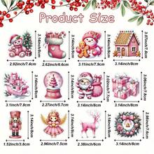 12/24 piezas Decoraciones navideñas rosas - Colgantes de papel, gotas y adornos superiores, con varios diseños festivos, para decorar el árbol de Navidad - Decoraciones tradicionales no eléctricas para días festivos, con cintas adjuntas