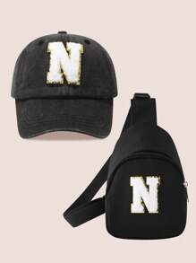 2pcs/Set Boys' Letter Graphic Baseball Cap And Bag, Girls' Breathable Fitted Design Suitable For Daily Wear And Outdoor Activities