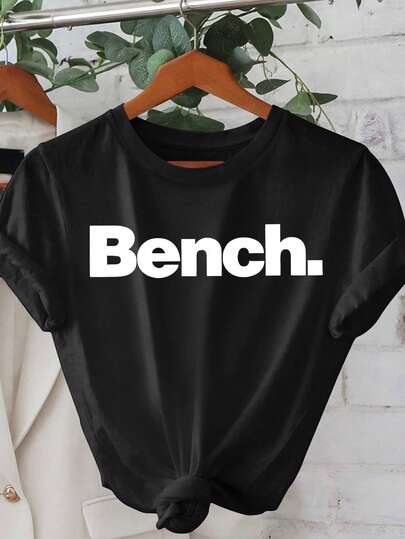 2025 Frühling & Sommer Lässig Minimalismus, Bench Damen Moderne Minimalistische Kurzarm T-Shirt - Weiß mit markanter weißer "Bench" Grafik, Bequemes Lässig Damen Rundhals T-Shirt für Frühling, Sommer, Herbst, Outdoor Lässig Bekleidung