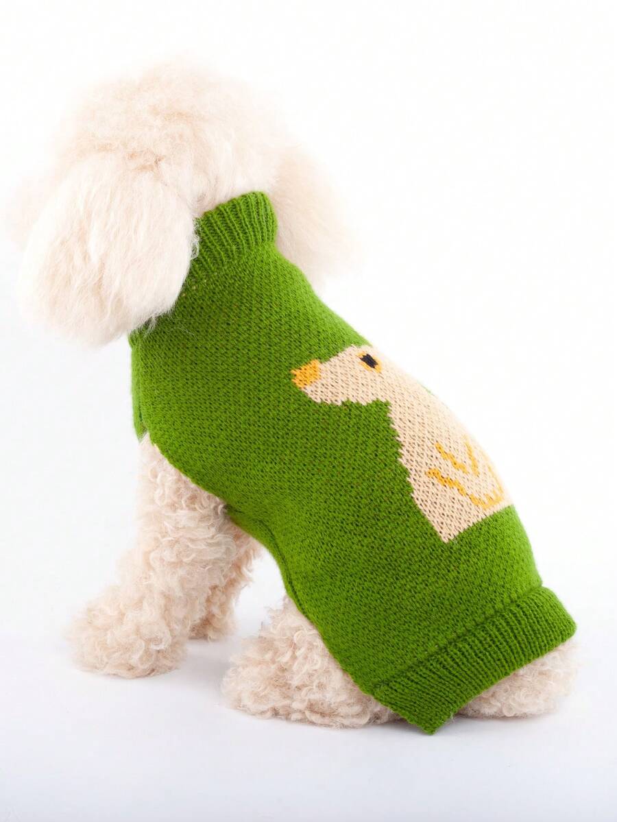 1pc Autumn/Winter New Pet Dog/Cat Sweater, Warm Knitted Jacquard Rabbit Pattern Pullover, Suitable For Small/Medium Dogs, Ins Style Pet Clothing