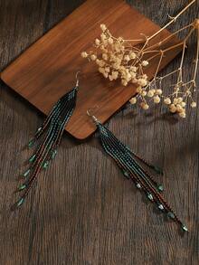 SOUL BEADING Hoa tai tua rua đính hạt thủ công theo phong cách Boho | Hạt hình giọt nước chuyển màu | Phụ kiện thời trang phù hợp cho kỳ nghỉ và tiệc tùng - Hoa tai tua rua đính hạt thủ công - Xem 4